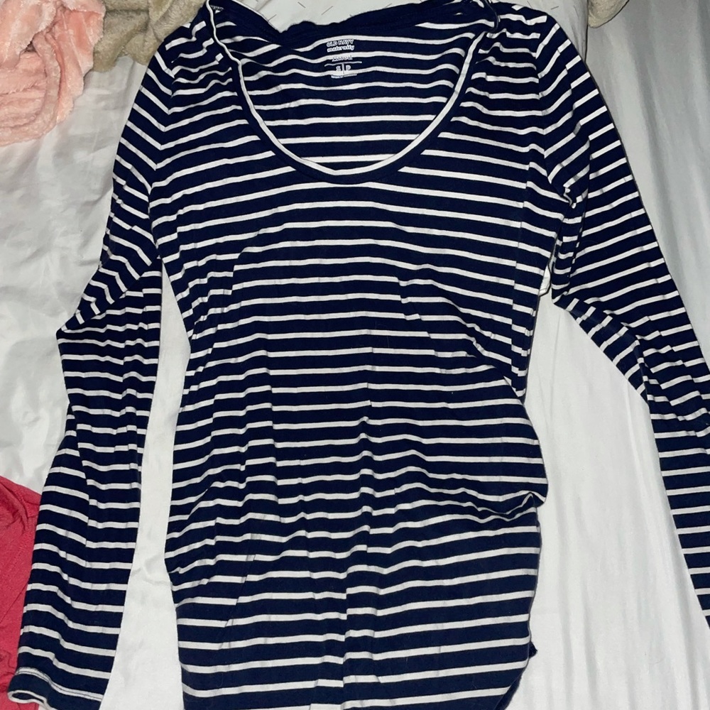 Old Navy maternity dark blue striped long sleeve, size small